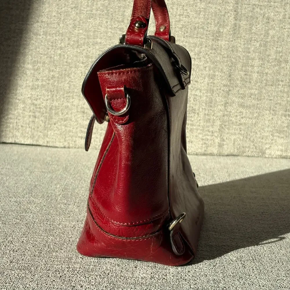 Structured Red Leather Top-Handle Shoulder Bag